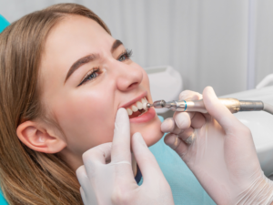 Close-up of a patient getting a professional dental cleaning